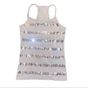 2/$12 P.S. Aeropostale Girls Small Grey Tank top w Sequin Stripes & Built in Bra